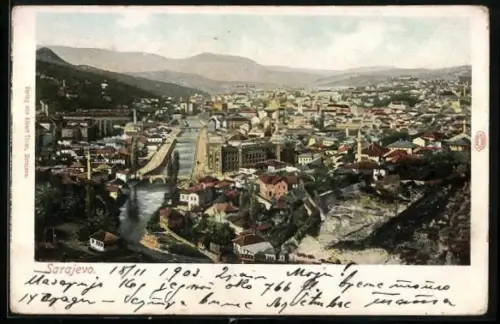 AK Sarajewo, Panorama mit Fluss