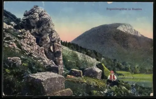 AK Bosnien, Bogumilengräber am Berghang