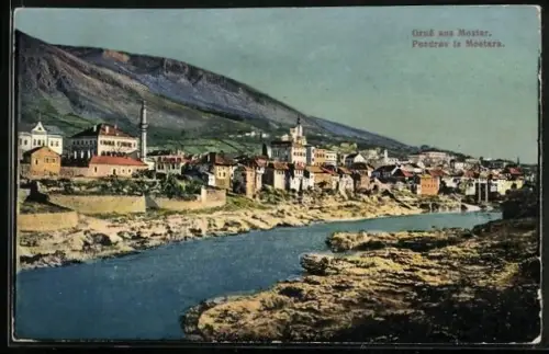 AK Mostar, Flusspartie mit Blick in den Ort