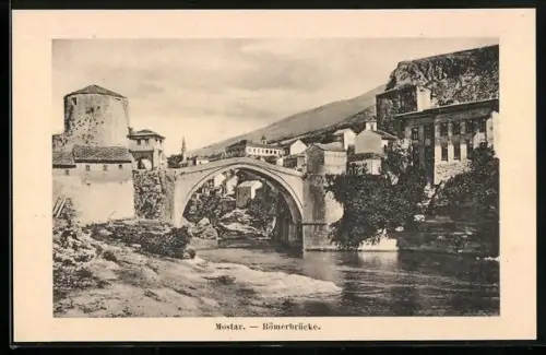 AK Mostar, Römerbrücke mit Flusspartie