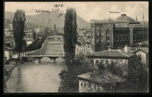 AK Sarajewo, Panorama mit Rathaus