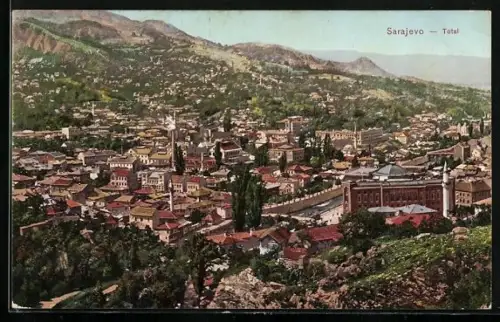 AK Sarajevo, Ortspanorama aus der Vogelschau