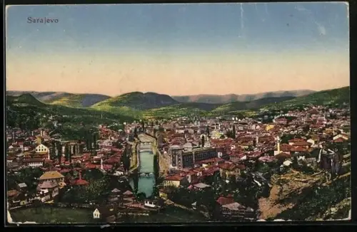 AK Sarajevo, Ortsansicht mit Flusspartie