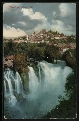 AK Jajce, Ortsansicht mit Wasserfall
