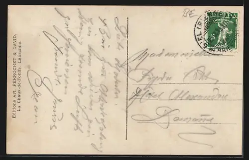 AK Biel, Rosiusturm mit Rebberg aus der Vogelschau