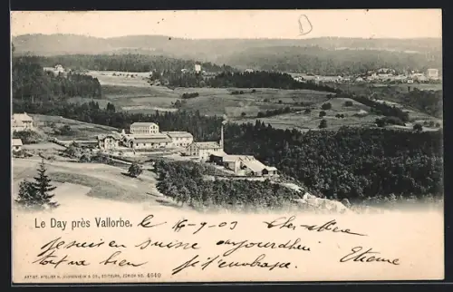 AK Vallorbe, Le Day mit Umgebung aus der Vogelschau