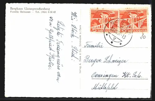 AK Bettlach /SO, Untergrenchenberg, Hotel Berghaus Untergrechenberg mit Kühen