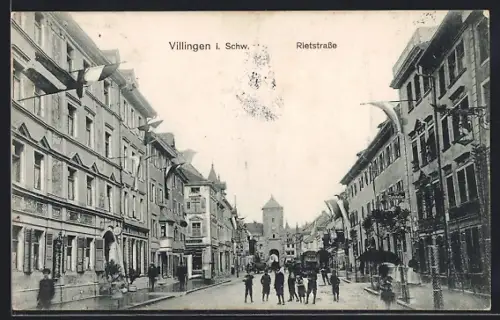 AK Villingen / Baden, Rietstrasse mit Gasthaus zum Ratskeller