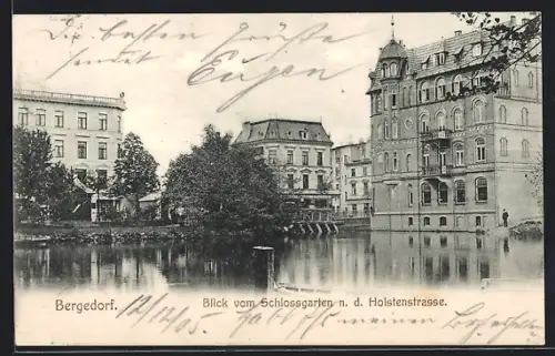 AK Hamburg-Bergedorf, Blick vom Schlossgarten nach der Holstenstrasse