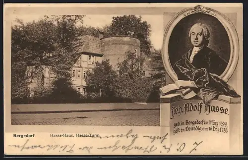 AK Hamburg-Bergedorf, Hasse-Haus mit Hasse-Turm, Joh. Adolf Hasse
