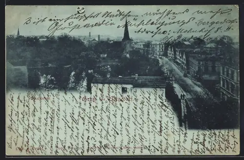 Mondschein-AK Hamburg-Bergedorf, Totalansicht mit Strassenpartie