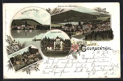 Lithographie Georgenthal / Thüringen, Schiesshaus und Rodebachmühle
