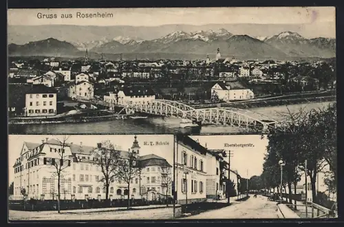 AK Rosenheim / Bayern, Teilansicht, H. T. Schule, Ebersbergerstrasse