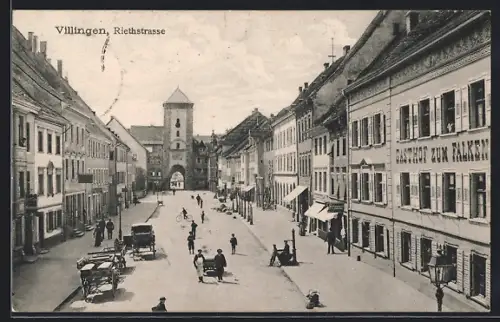 AK Villingen / Baden, Riethstrasse mit Gasthof zum Falken
