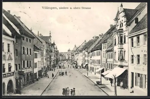 AK Villingen / Baden, Niedere und obere Strasse mit Geschäften