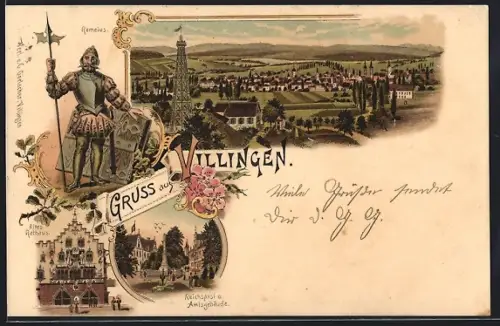 Lithographie Villingen / Baden, Reichspost und Amtsgebäude, altes Rathaus, Romeius