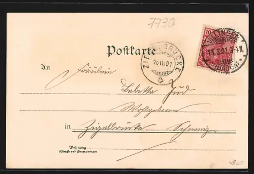 Lithographie Villingen / Baden, Reichspost und Amtsgebäude, altes Rathaus, Romeius