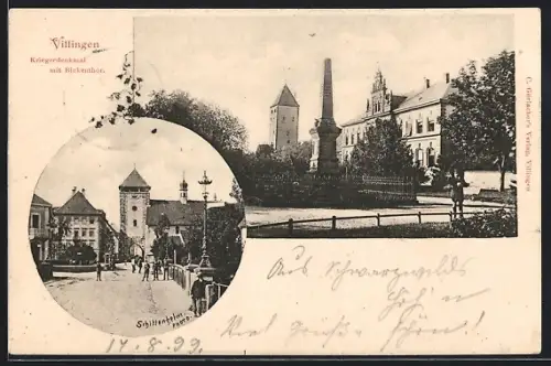 AK Villingen / Baden, Kriegerdenkmal mit Bickentor