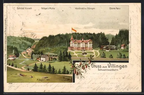 AK Villingen / Baden, Bahnhof Kirnach, Feldners Mühle, das Waldhotel