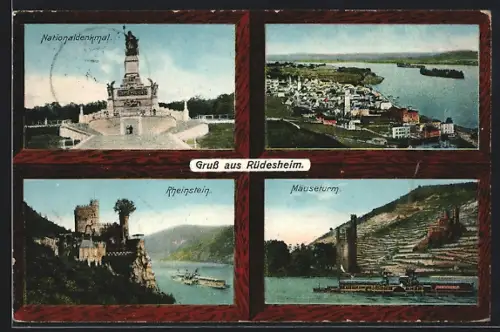 AK Rüdesheim / Rhein, Nationaldenkmal, Rheinstein, Mäuseturm