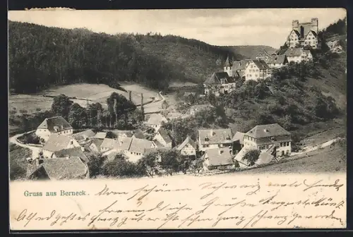 AK Berneck / Schwarzwald, Ortsansicht mit Burg und Tal