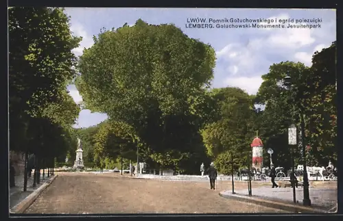 AK Lwów, Pomník Goluchowskiego i ogród pojezuicki