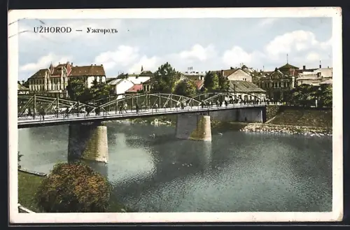 AK Uzhorod, Ortsansicht hinter Flussbrücke