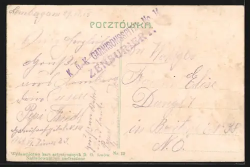 AK Lemberg-Lwow, Teatr miejski, Theatergebäude, Aussenansicht mit Strassenbahn