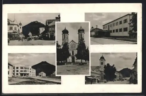 AK Huszt, Fa ucca, Posta, Görög kath. templom