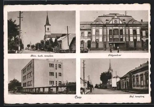 AK Csap, Röm. kath. templom, Palyaudvar, Ref. templom