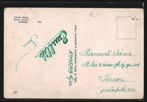 AK Chust, Strassenpartie mit Blick auf die Festung