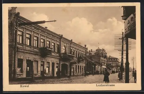 AK Kowel, Luzkerstrasse mit Geschäften