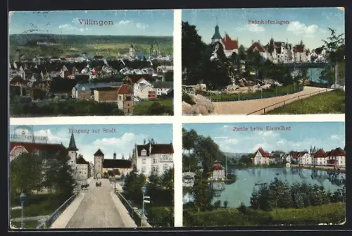AK Villingen / Baden, Bahnhofanlagen, Eingang zur Stadt, Partie beim Eisweiher