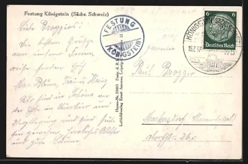 AK Königstein /sächs. Schweiz, Festung Königstein, Fliegeraufnahme