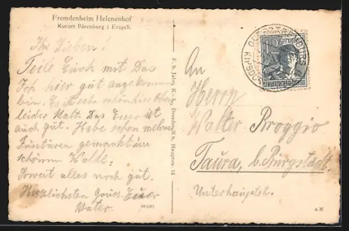 AK Bärenburg i. Erzgeb., Fremdenheim Helenehof