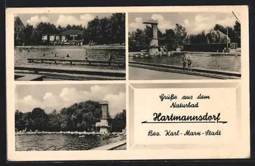 AK Hartmannsdorf /Karl-Marx-Stadt, Naturbad, Schwimmbecken, Sprungturm