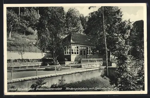 AK Schwäb. Hall, Diakonissenanstalt, Kinderspielplatz mit Speisehalle