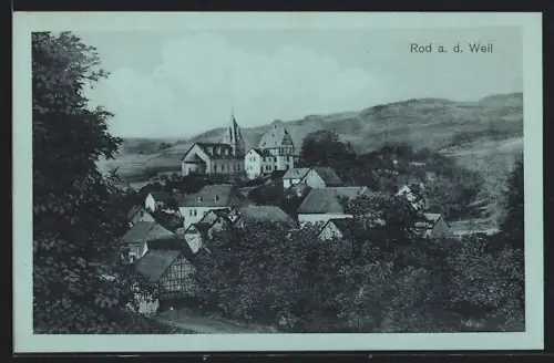 AK Rod a. d. Weil, Ortsansicht mit Kirche und Fachwerkhäusern