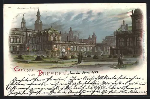 Lithographie Dresden, Zwinger bei Vollmond