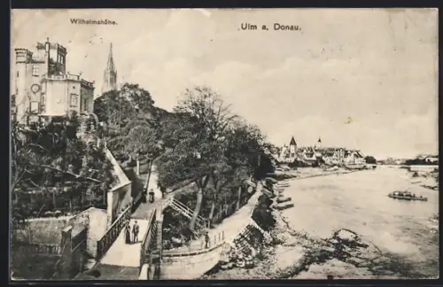 AK Ulm a. Donau, Wilhelmshöhe, Donauufer, Stadtansicht