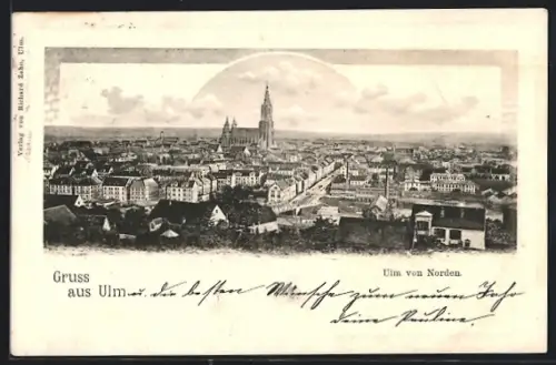 AK Ulm / Donau, Stadtansicht von Norden mit Münster