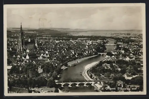 AK Ulm / Donau, Münster, Brücke, vom Flugzeug aus