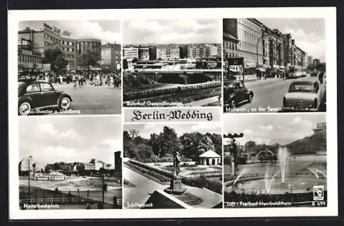 AK Berlin-Wedding, Corso-Theater u. Lichtburg, Bahnhof Gesundbrunnen, Müllerstrasse an der Seestrasse