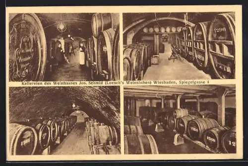 AK Wiesbaden, Kellereien des Weinhauses Jos. Schmid (Gasthaus Loesch`s Weinstuben), Spiegelgasse 4