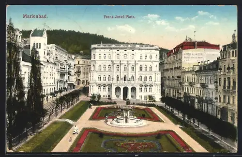 AK Marienbad, Franz-Josef-Platz mit Hotel Klinger
