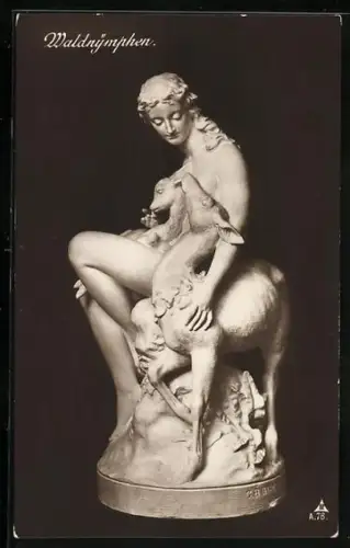 AK Waldnymphe mit zwei Rehen