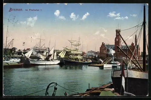 AK Bremen, Im Freihafen I: mit Segelschiffen