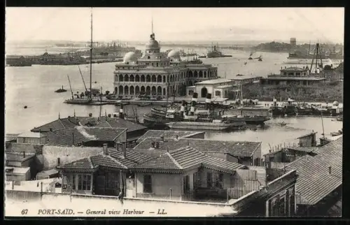 AK Port-Said, General view harbour, Schiffe im Hafen