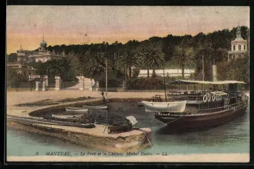 AK Manteau, Le Pont et le Château Michel-Pacha avec bateau à quai