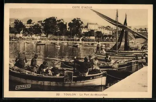 AK Toulon, Le Port du Mourillon avec bateaux de pêche et voiliers